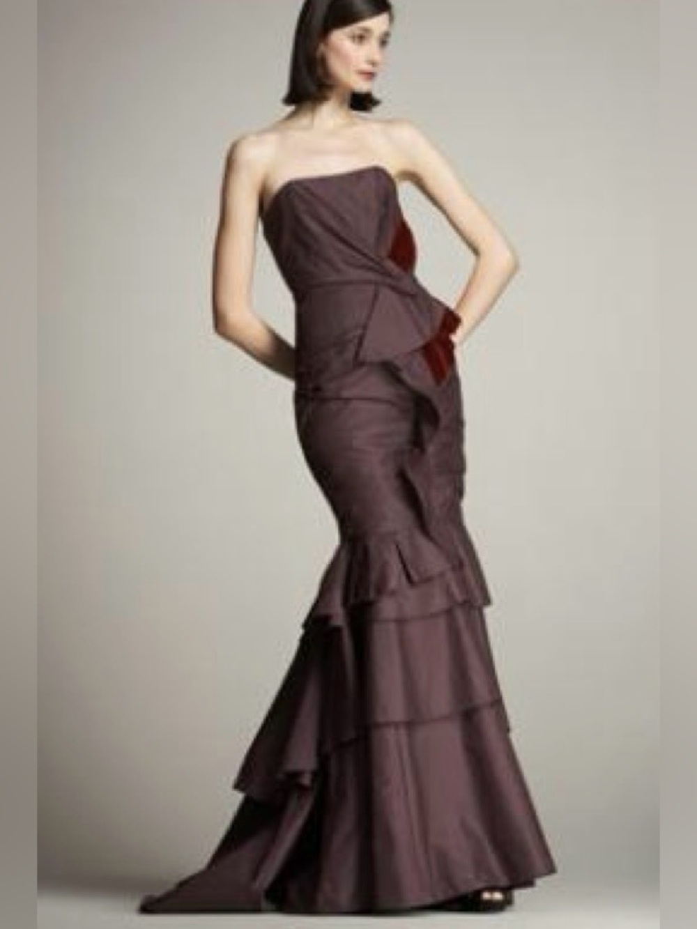 Carolina Herrera Strapless Burgundy Evening Gown